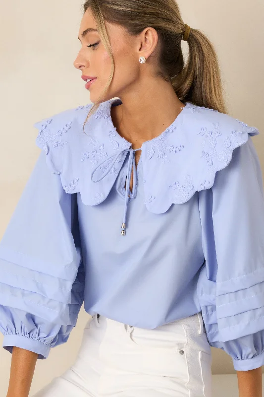 Walk With Me Sky Blue Floral Embroidered Blouse