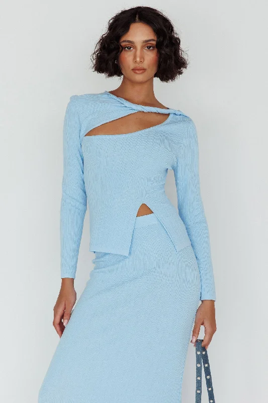 Rossana Twist Neck Keyhole Top Blue