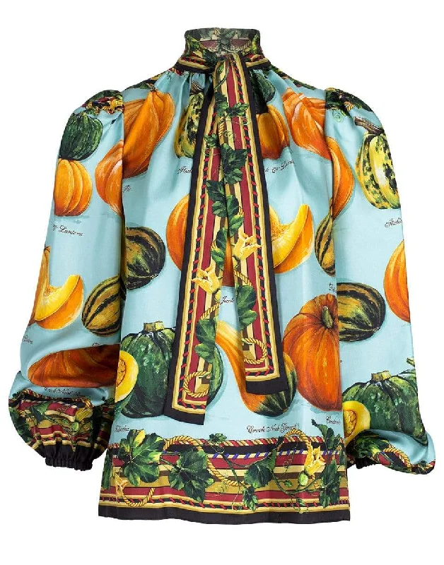 Pumpkin Print Twill Blouse