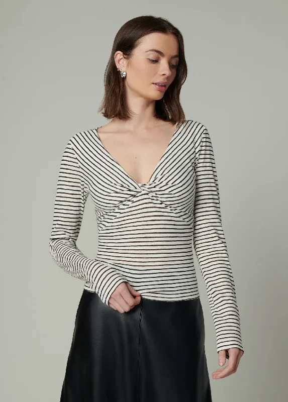 THE AVA STRIPE TWIST V NECK TOP