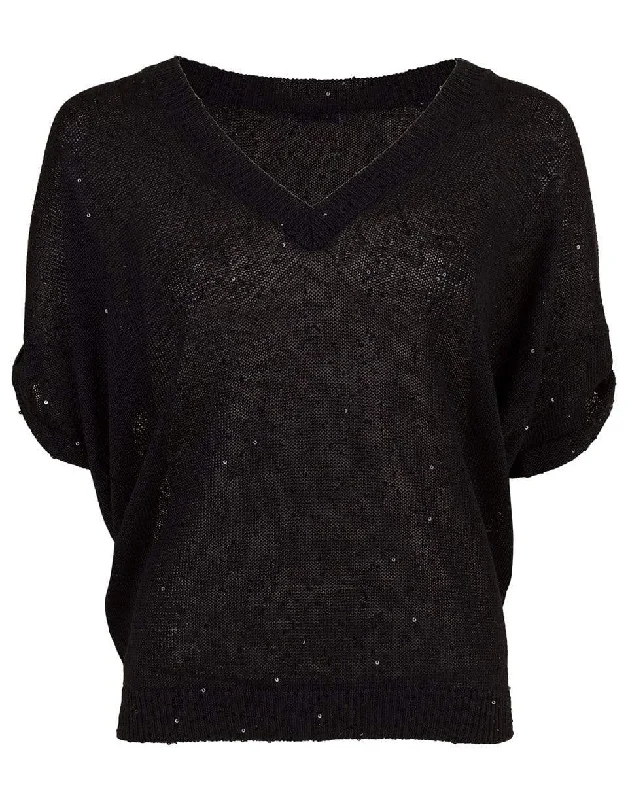 Deep V-Neck Paillette Sweater