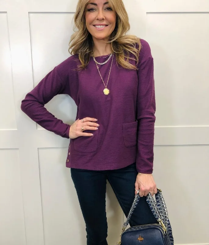 Purple Boucle Side Button Top