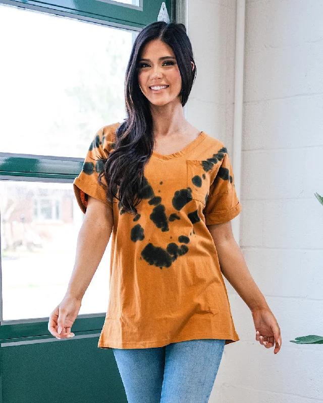 Camel and Black Tie Dye Boyfriend V Neck Top FINAL SALE