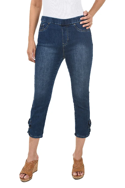 Bow Hem Pull-On Denim Capri Pant