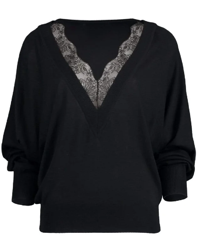 Black Lace Trim Sweater