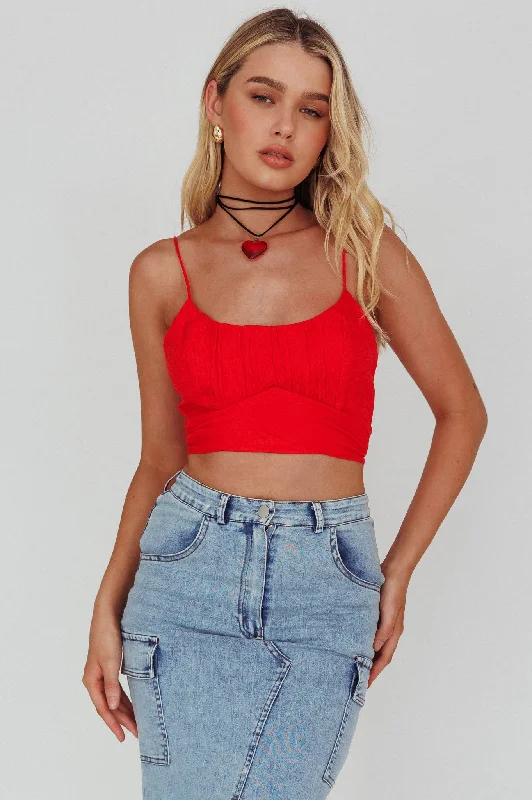 Linka Cami Strap Crop Top Red