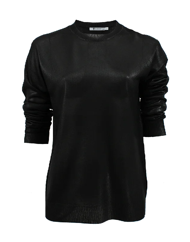 Long Sleeve Crewneck Foiled Knit Pullover