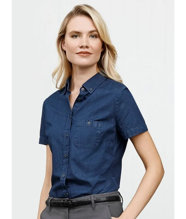 Indie Womens Short Sleeve Denim Shirt