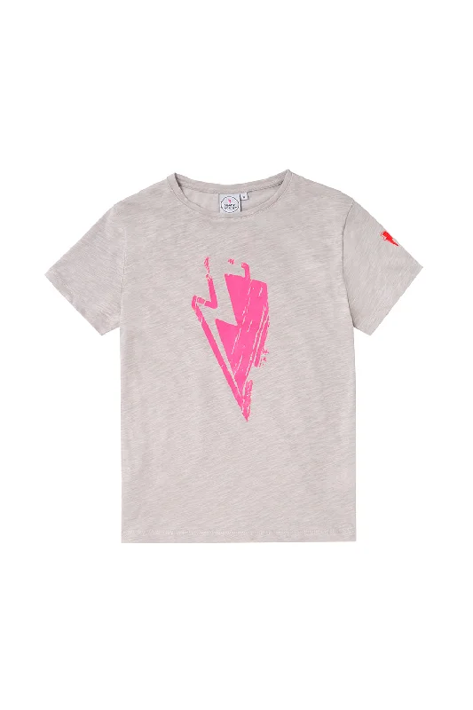 Light Grey with Neon Pink Bolt T-Shirt