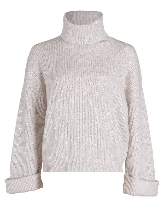 Warm White English Rib and Palilette Turtleneck