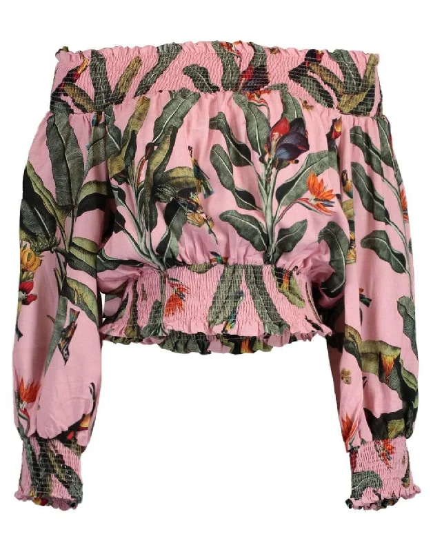 Tropical Print Off-The-Shoulder Top