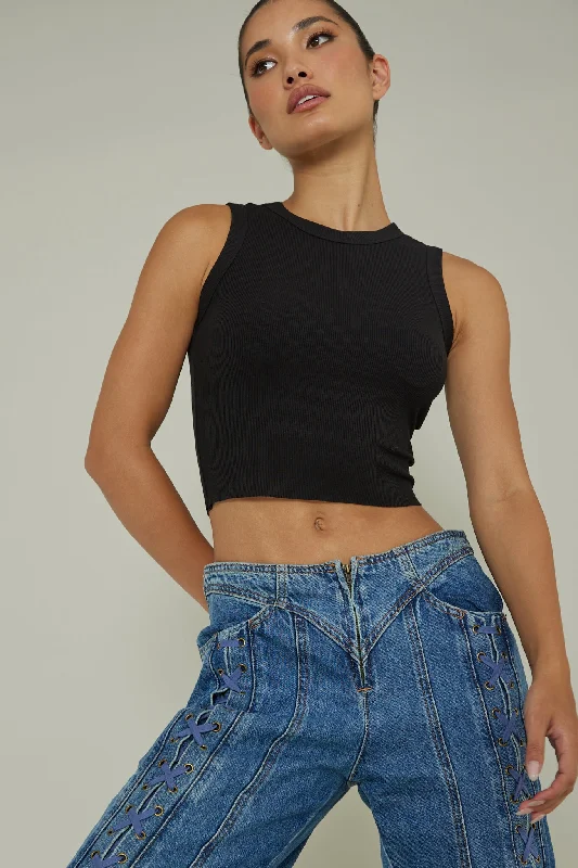 Mayra Crew Neck Crop Top Black