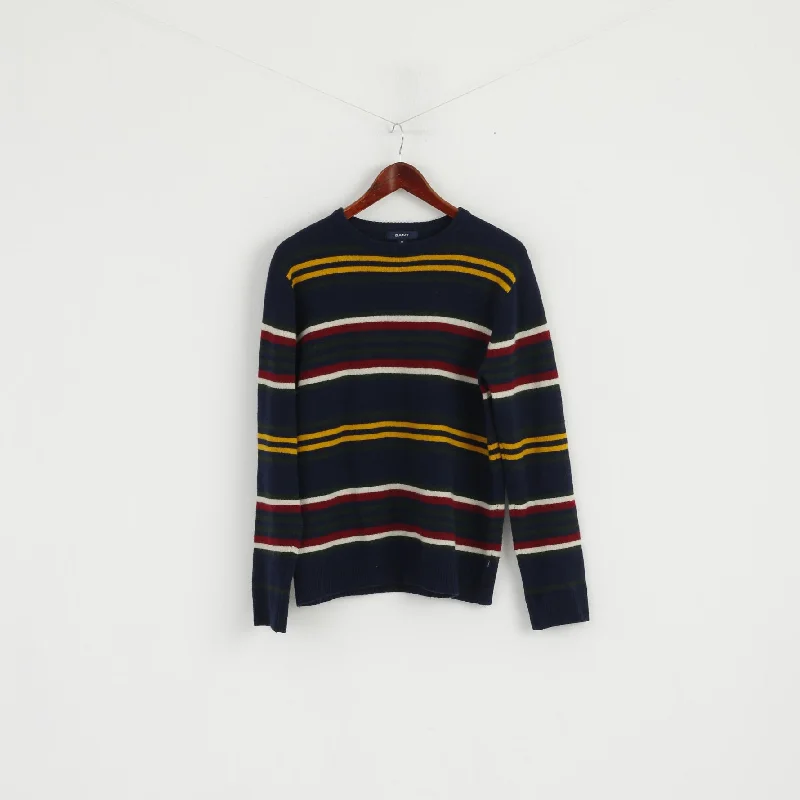 Gant Women M Jumper Navy Striped Wool Crew Neck Classic Sweater