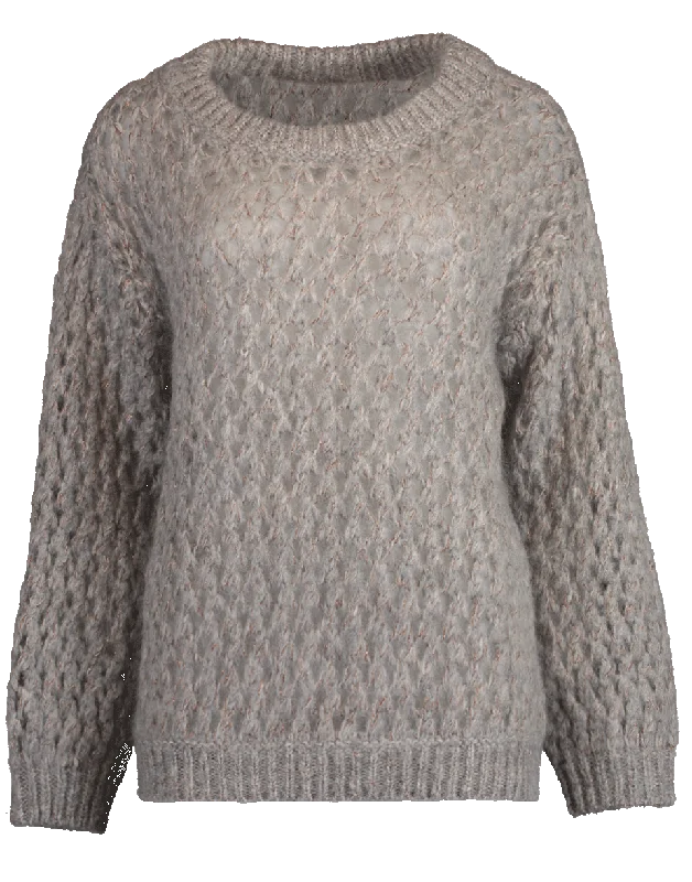 Open Weave Net Mohair Crewneck Sweater