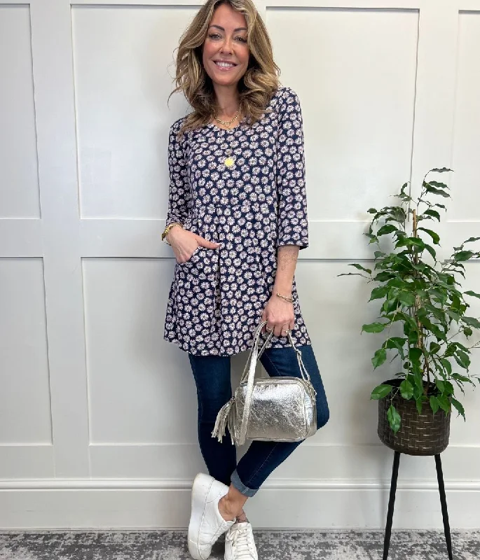 Navy Cloud Spotting Tunic Top