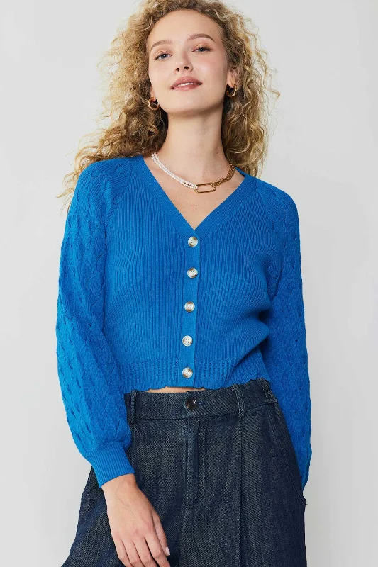 Blue Long Sleeve V-neck Cardigan