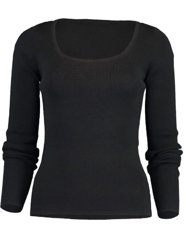 Black Long Sleeve Scoopneck Pullover