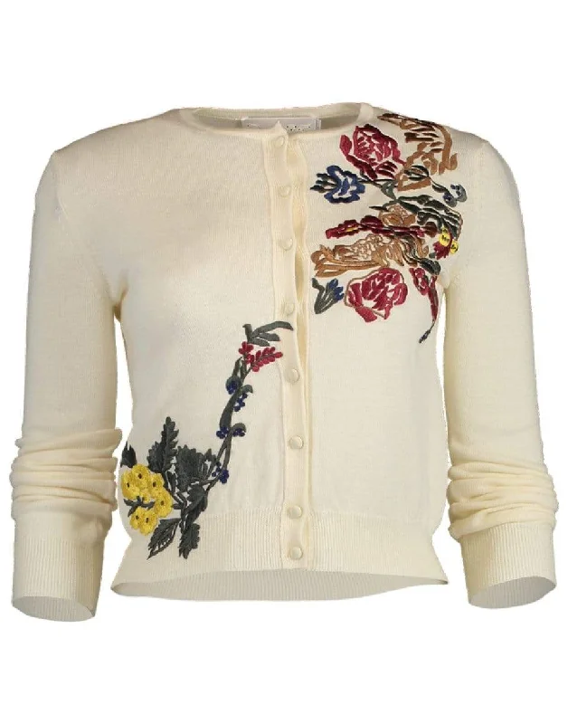 Cropped Floral Applique Cardigan